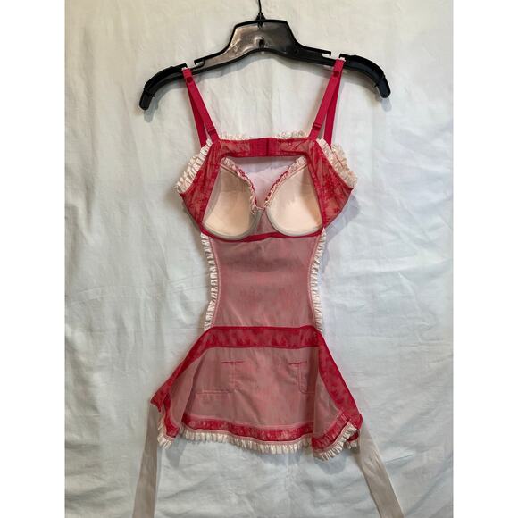 Victoria’s Secret Red Lace French Maid Apron Lingerie Set Size 34D - Picture 3 of 8